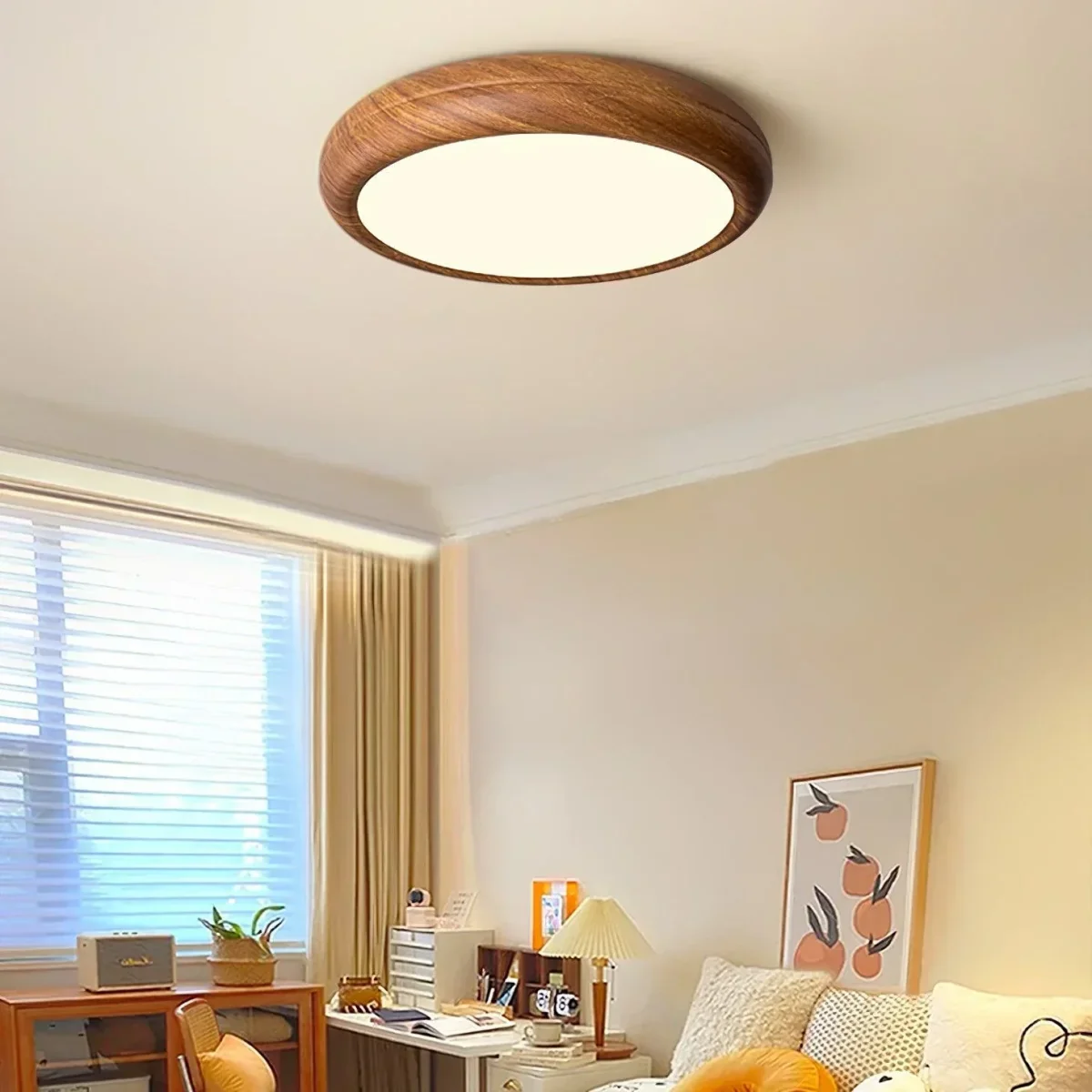 Nordlys - Houten Nerf Ronde Plafondlamp – Warme Lamp Minimalistische Verlichting - Afbeelding 2