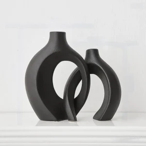 Moderne Zwarte Keramische Dubbele Vazen voor Elegante Decoratie