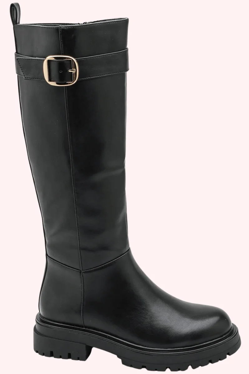 Leather look buckle boots - Zwart - Afbeelding 2